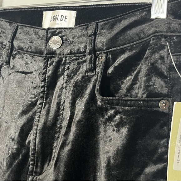 Agolde Nico Bootcut Highrise Pants Women 24 Beetle Black Zip Velvet Feel NWT - Picture 5 of 9
